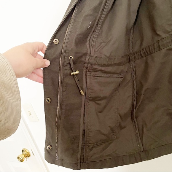 J Jill Olive Green Cotton Utility Military Field Jacket Size XS Zip Up Pockets - Picture 7 of 9